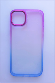 Луксозен твърд гръб  кристално прозрачен за Apple iPhone 14 6.1 лилаво син кант 